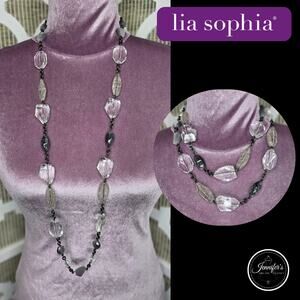 Lia Sophia Glacial Genuine Moonstone Cat's Eye and Clear Glass Bead Necklace